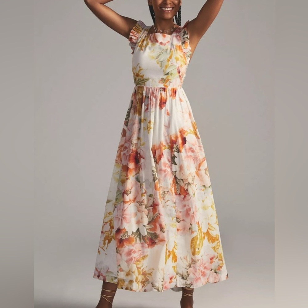 Anthropologie Maeve Sleeveless Ruffled Floral Maxi Dress